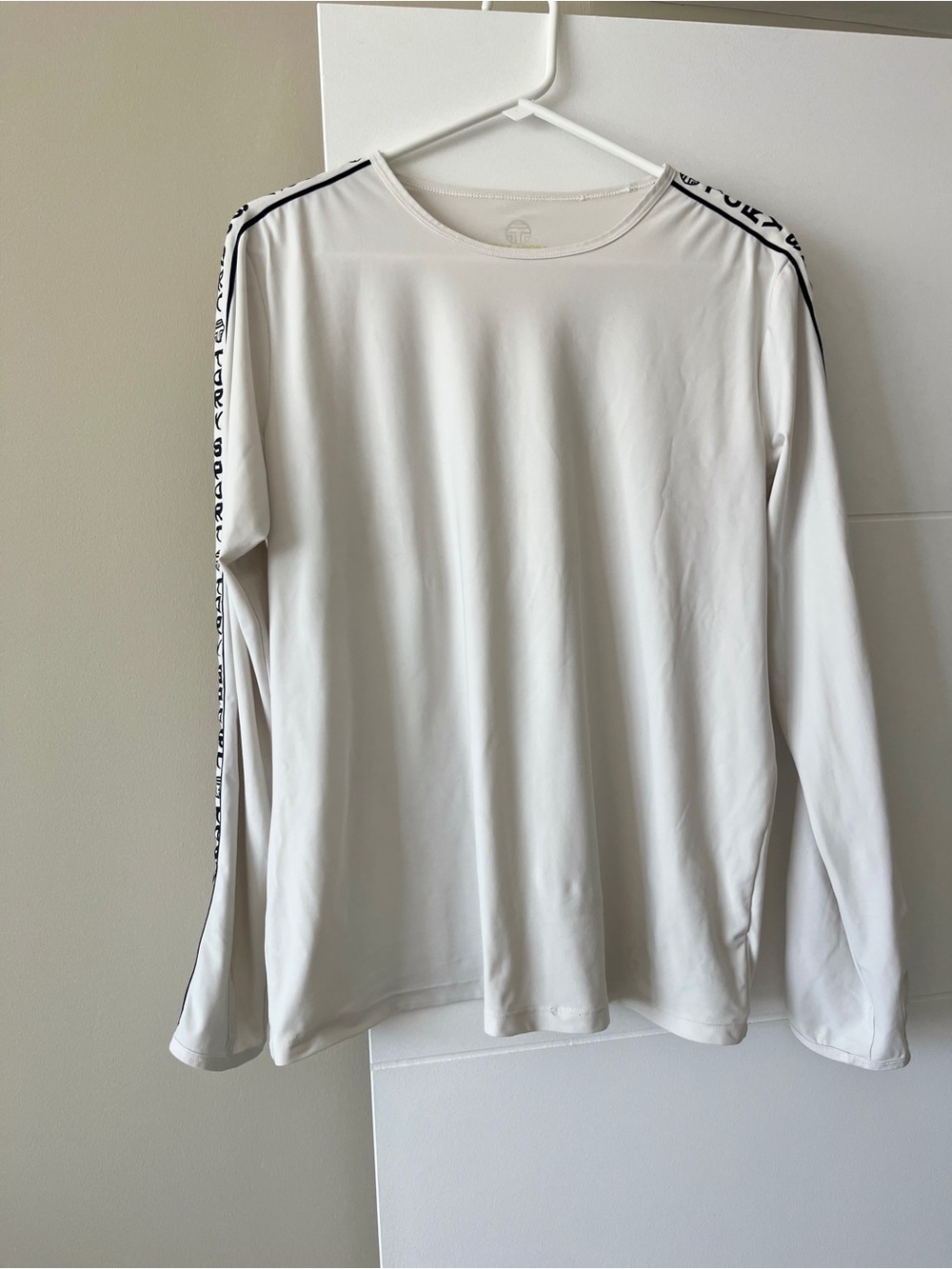 Tory Burch White Long Sleeve Tee with Black Logo Trim size Large